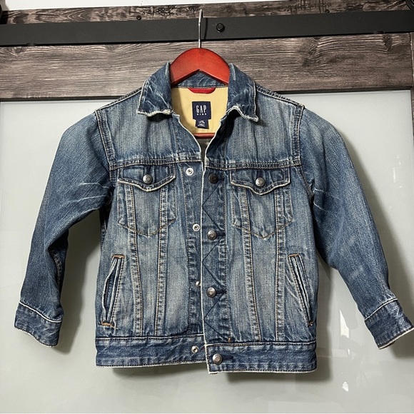 GAP Kids Classic Y2K Blue Jean Jacket Distressed Size XS 4-5 100% Cotton Western - Picture 2 of 14